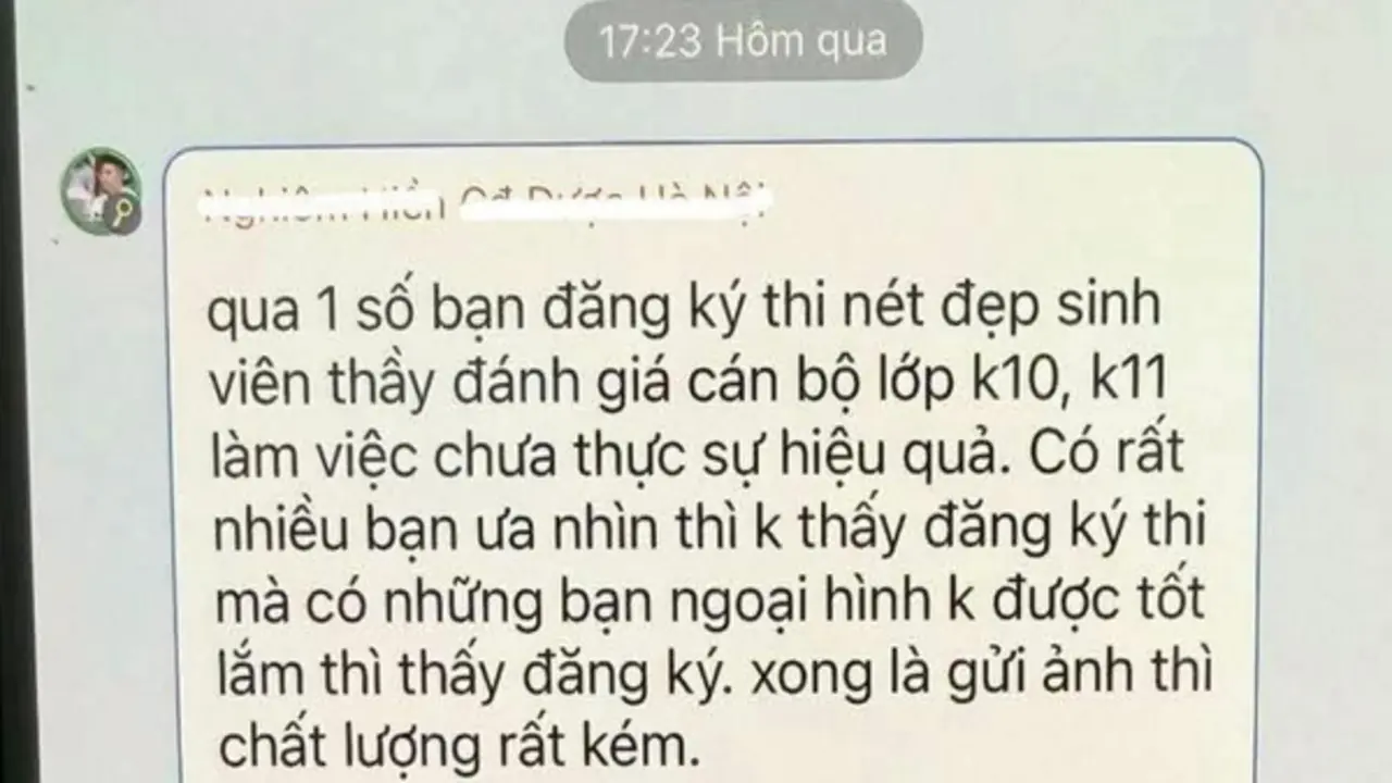 Xôn xao tin nhắn của giảng viên được cho là miệt thị ngoại hình sinh viên